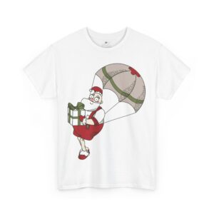 Santa Claus Parachuting Christmas T-Shirt - Funny Holiday Gift Drop Tee - Festive Cartoon Santa Shirt for Holiday Fun