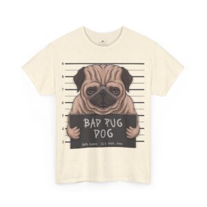 Cotton T-Shirt with 'Bad Pug Dog' Mugshot Design – Dog Lovers and Pug Enthusiasts