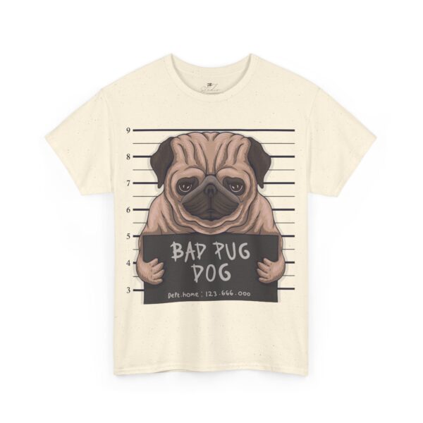Cotton T-Shirt with 'Bad Pug Dog' Mugshot Design – Dog Lovers and Pug Enthusiasts