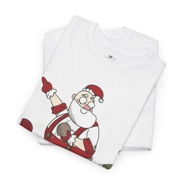 Santa and Elf Sledding Christmas T-Shirt- Funny Holiday Cartoon Tee - Image 2