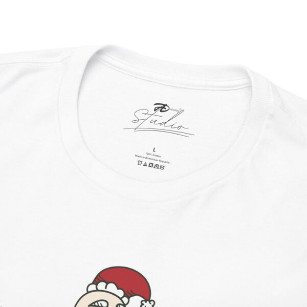 Santa and Elf Sledding Christmas T-Shirt- Funny Holiday Cartoon Tee - Image 5