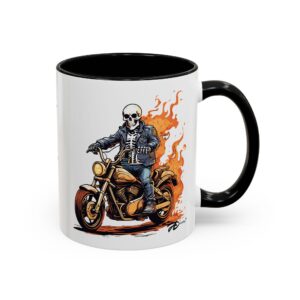 Halloween Flame Skeleton Biker Motorcycle – Perfect for True Halloween Fans - 11oz Spooky Ceramic Mug