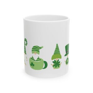 Celebrate in Green Gnomes - 11oz White Ceramic Mug Ideal for St. Patrick's Day Morning Coffee