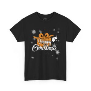 Festive "Happy Christmas" Cotton T-Shirt – Celebrate the Holidays in Style with Snowflakes & Bells