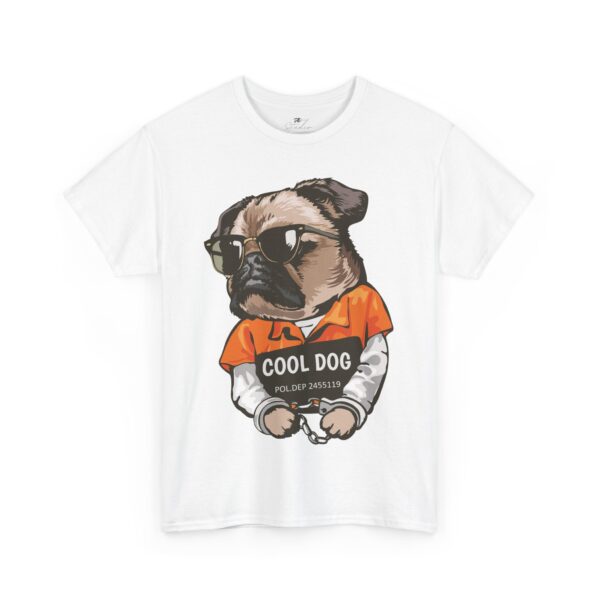 Cotton T-Shirt with 'Cool Dog' Pug Mugshot Design – Funny Graphic Tee for Dog Lovers and Pug Fans - Image 2