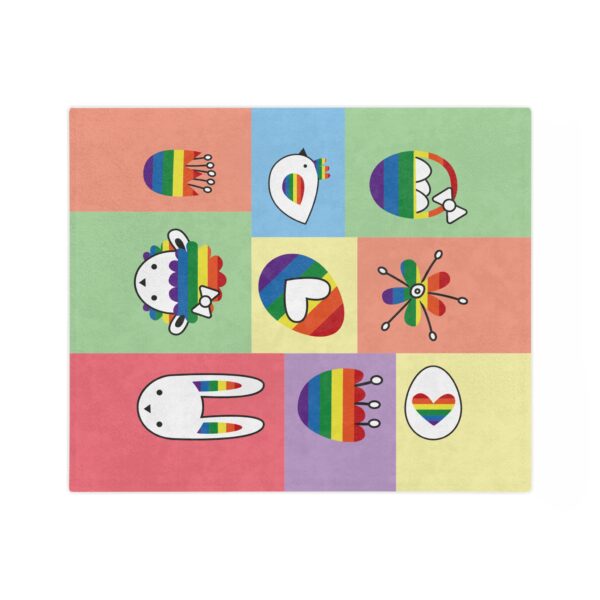 Easter Velveteen Blanket – Colorful Rainbow Eggs, Bunny & Spring Animals Design - Image 2
