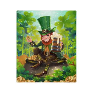 St. Patrick's Day Velveteen Blanket – Lucky Leprechaun & Shamrocks Design