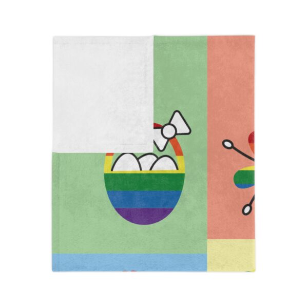 Easter Velveteen Blanket – Colorful Rainbow Eggs, Bunny & Spring Animals Design - Image 3