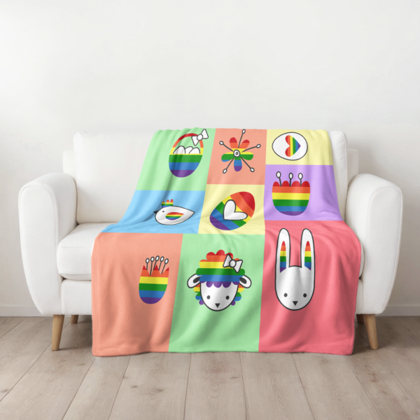 Easter Velveteen Blanket – Colorful Rainbow Eggs, Bunny & Spring Animals Design - Image 4