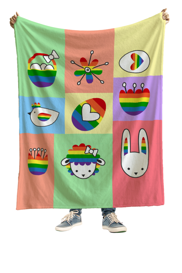 Easter Velveteen Blanket – Colorful Rainbow Eggs, Bunny & Spring Animals Design - Image 5