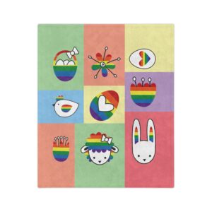 Easter Velveteen Blanket – Colorful Rainbow Eggs, Bunny & Spring Animals Design