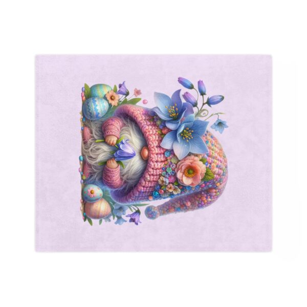 Easter Velveteen Blanket – Adorable Gnome with Flowers and Colorful Eggs Design - Image 2