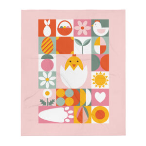 Easter Velveteen Blanket – Modern Chick, Eggs, Flowers & Bunny Paw Design