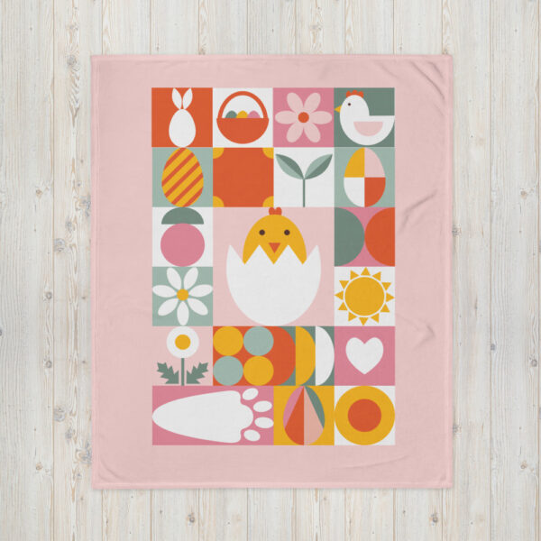 Easter Velveteen Blanket – Modern Chick, Eggs, Flowers & Bunny Paw Design - Image 5